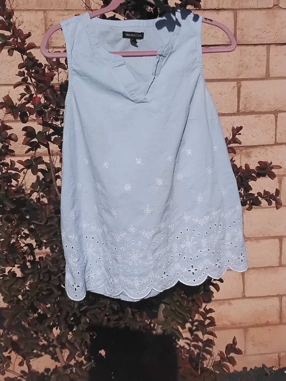 Neck & Neck Light Blue Embroidered A-Line Skirt 100 % Cotton